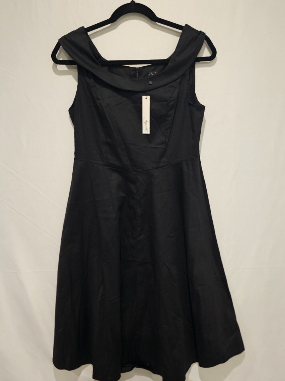 Angerella Black Midi Dress Size L Sleeveless Boat Neck Elegant Stretch Casual